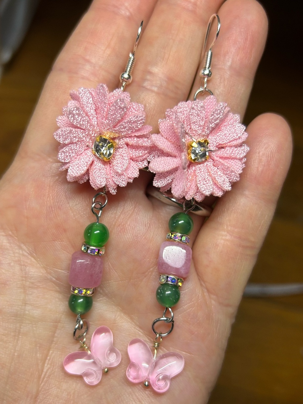 3/$25 Pink Floral Butterfly Drop Earrings